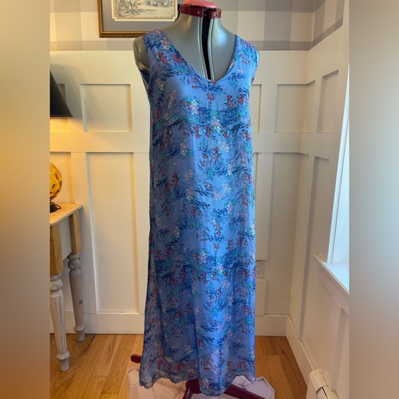 Italian Floral Blue Sleeveless Maxi Dress Size XS - Picture 1 of 6